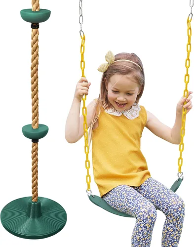 Miniatura 17 de Juego de columpio de árbol de cuerda de escalada con plataformas y asiento de columpio de disco para juegos al aire libre, accesorios para niños