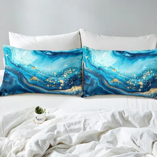 Miniatura 5 de Funda de edredón de mármol azul tamaño King, juego de ropa de cama de mármol colorido líquido abstracto, arco iris, funda de edredón de arena