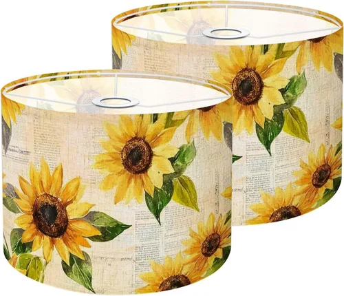 Miniatura 16 de Drum Lamp Shade seamless hand drawn vibrant yellow watercolor sunflowers Lampshade for Floor Lamps Table Lamps Pendant Light 11"x8.9" Large Lamp