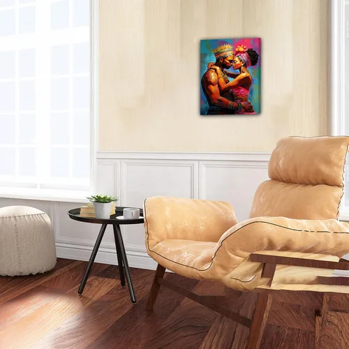 Miniatura 204 de Arte de pared afroamericano, decoración de rey y reina bailarín negro para sala de estar, arte de pareja de amor negro para dormitorio, lienzo