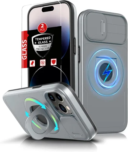 Miniatura 81 de Funda magnética para iPhone 11 Pro compatible con carga inalámbrica MagSafe, con 2 protectores de pantalla, anillo kickstand de 360° integrado +
