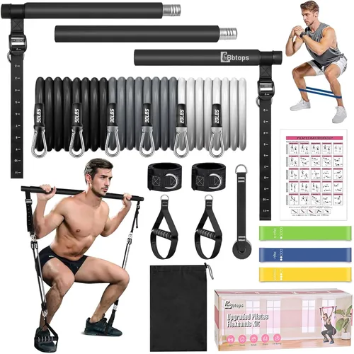 Kit de barra de pilates Bbtops con bandas de resistencia, barra de pilates con bandas apilables, equipo de entrenamiento para piernas, cadera, Negro