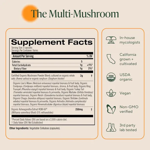 Miniatura 6 de Om Mushroom Superfood Master Blend - Suplemento de cápsulas de hongos, 160 unidades, 40 porciones, complejo de 10 hongos, melena de leones, chaga