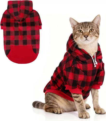 Miniatura 30 de KOOLTAIL Sudadera a cuadros con capucha, con gorro y bolsillo, para perros pequeños, medianos y grandes y gatos, abrigo suave y cálido para invierno