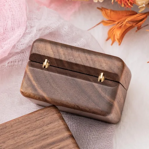 Miniatura 5 de KWOOD Caja de anillo de boda personalizada, Caja de anillo de madera, Caja cuadrada de anillo doble, Caja de anillo de compromiso, Soporte de caja
