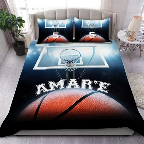 Juego de ropa de cama personalizado de baloncesto tamaño individual, edredón deportivo personalizado con nombre y número para habitación de niños,
