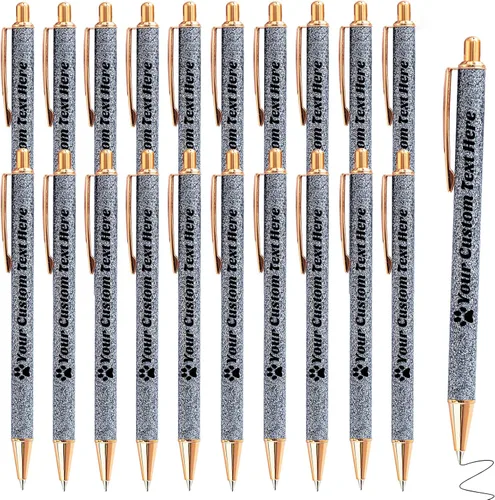 Miniatura 24 de 10 bolígrafos personalizados con purpurina, bolígrafos impresos personalizados a granel, bolígrafos retráctiles de tinta negra para graduación