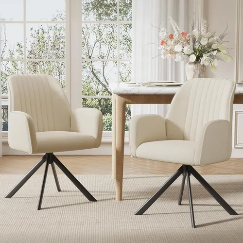 Furniliving Modernas sillas de comedor giratorias, juego de 2 sillas de comedor tapizadas, sillas de comedor con brazos, silla de comedor giratoria