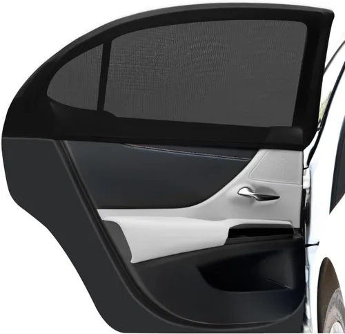 Sombras para ventanas laterales traseras de auto para autos pequeños y medianos, juego de 2 protectores solares elásticos y transpirables con malla