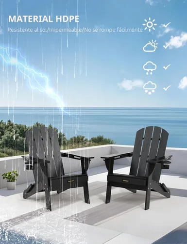 Miniatura 7 de Silla Adirondack Plegable, Sillas Adirondack de Plástico con Textura de Madera con 2 Portavasos, Silla para Hoguera de HDPE Resistente a