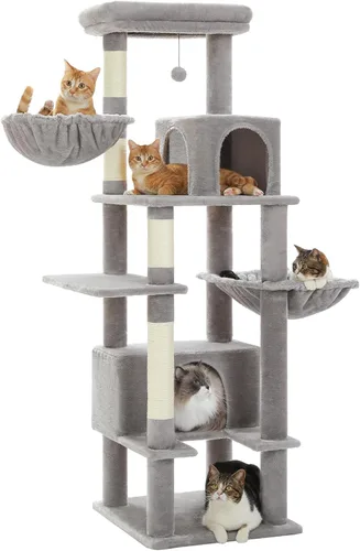 Miniatura 9 de PEQULTI Árbol para gatos de interior de 66 pulgadas, torre grande para gatos con poste rascador cubierto de sisal, hamaca de metal súper grande