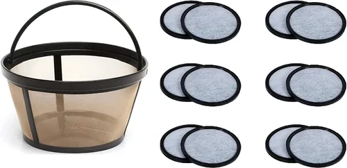Filtro de café permanente estilo canasta de 10 a 12 tazas y un juego de 12 filtros de agua diseñados para adaptarse a las cafeteras Mr. Coffee