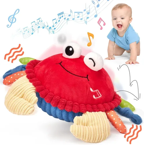 hahaland Juguetes para bebés de 6+ 12-18 meses - Cangrejo musical que gatea, baila, camina, se mueve, rebota, aprende, tiempo de barriga, juguete