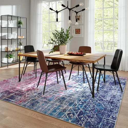 Miniatura 3 de Zealude - Alfombras abstractas boho azul rosa para dormitorio de niñas y niños, alfombra lavable de 8 x 10 pies para sala de estar y comedor