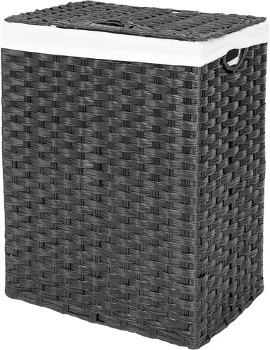 Miniatura 3 de Seville Classics Cesta de Lavandería Portátil Tejida a Mano Premium con Asas de Transporte, Almacenamiento Doméstico para Ropa, Ropa de Cama, Negro