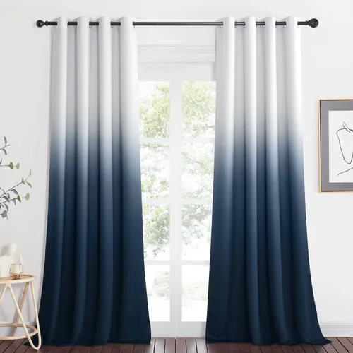 Miniatura 23 de NICETOWN Cortinas Oscurecedoras de 84 pulgadas de Largo para Sala de Estar, Cortinas de Privacidad Ombré Blanco y Negro con Ojales para Blanco a