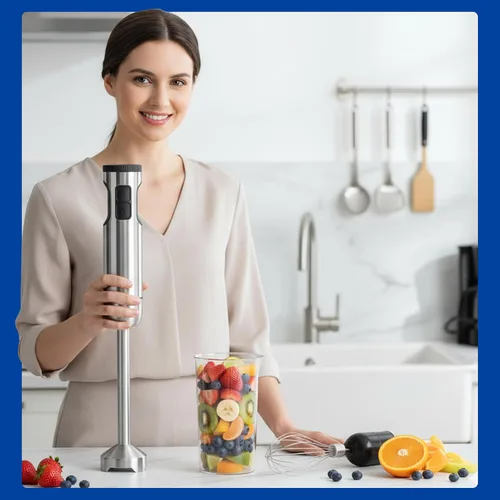 Miniatura 7 de TEGH Juego de batidora de mano de inmersión 4 en 1, potente batidora de acero inoxidable de 800 W con batidor, picadora y vaso de precipitados