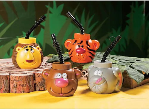 Miniatura 2 de Tazas de plástico de animales del zoo, surtidas (12 unidades)