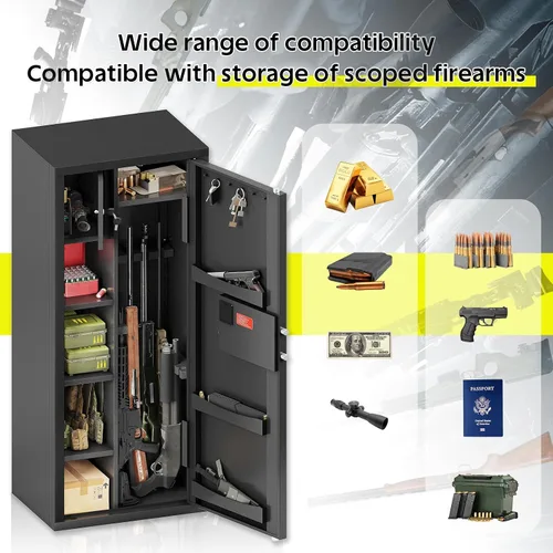 Miniatura 6 de KAER Caja Fuerte para Armas, Armario Grande de 8-12 Armas para Defensa del Hogar con Teclado Electrónico Caja Fuerte Segura para Rifles
