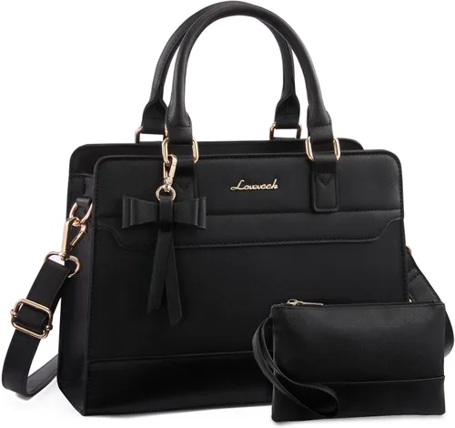 Miniatura 11 de LOVEVOOK Carteras para mujeres, Bolso tote de cuero y carteras, Bolso bandolera cruzado con asa superior con cremallera Negro/Blanco/Marrón