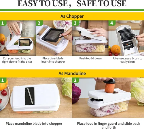 Miniatura 6 de Picadora de verduras 18 en 1 con mandolina para cocina, picadora de alimentos con contenedor, cortador de verduras, picadora de cebolla y tomate