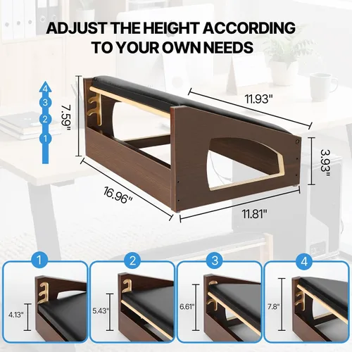 Miniatura 4 de Reposapiés ergonómico, 4 alturas ajustables, reposapiés debajo del escritorio, almohadillas suaves, reposapiés para oficina, mejora la postura