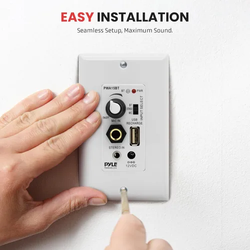 Miniatura 5 de Pyle Receptor BT Inalámbrico de Pared – Receptor de Control de Audio de 100W para Pared con Amplificador Integrado, Entradas USB/Micrófono/Aux