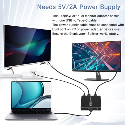 Miniatura 5 de Adaptador divisor DisplayPort a Dual Displayport compatible con modo extendido/espejo MST, 4K a 120Hz 4K @60Hz DisplayPort Splitter 1 en 2 salidas