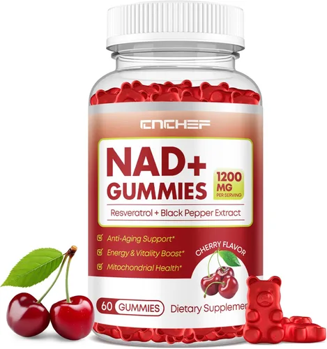 Miniatura 8 de Gomitas NAD+, suplemento liposomal NAD de 1200 mg para mujeres y hombres con trans-resveratrol y extracto de pimienta negra, suplemento