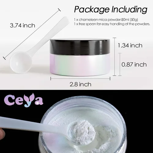 Miniatura 4 de Ceya Polvo Mica Camaleón, 50g/1.8oz Aurora Cromo Polvo para Uñas de Efecto Nacarado, Pigmento de Cambio de Color de Grado Cosmético para Resina