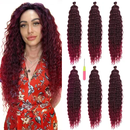 Miniatura 43 de MAYSA Extensiones de cabello sintético de ganchillo con ondas oceánicas, color 4 marrón, 22 pulgadas, rizado trenzado, extensiones de cabello