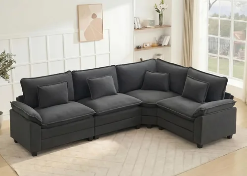 Miniatura 15 de Juego de sofá seccional modular de gran tamaño, sofá de nube convertible de asiento profundo, sofá esquinero grande en forma de L con cojines Beige