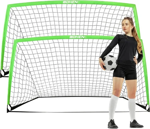 BOHEN 9x5 FT Kids Soccer Goals with Carry Bag, Portable Folding Soccer Net for Backyard Training, Indoor/Outdoor Use for Youth and Adult Verde