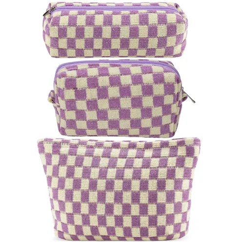 ZLFSRQ 3 bolsas de maquillaje a cuadros para mujer, juego de bolsa de cosméticos a cuadros grande y pequeña, estuche estético para lápices, bolsa de