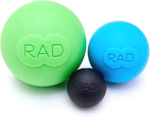 RAD Rounds – Juego de 3 bolas de masaje de yoga de 3 densidades para liberación miofascial de tejido profundo – Bolas de terapia para pies, espalda,