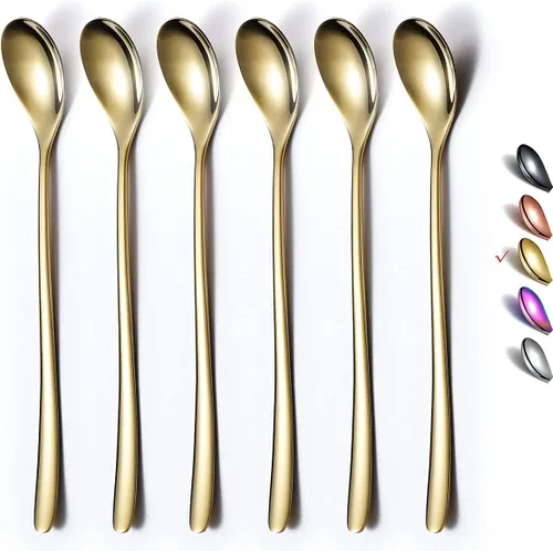 Miniatura 11 de Cuchara negra de mango largo, agitadores de café, cucharas de café de acero inoxidable de alta calidad, cucharas de té helado, cuchara de helado, 2.