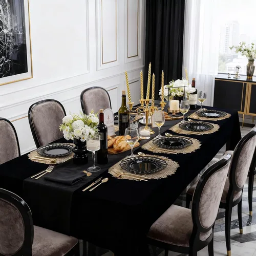 Miniatura 9 de COLOSUS Juego de 60 platos de plástico negro, platos barrocos elegantes, elegantes platos desechables con borde de encaje, platos de plástico