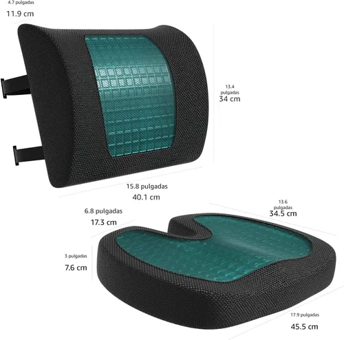 Miniatura 4 de Amazon Basics Cómodo cojín de asiento y soporte lumbar para sillas de oficina, espuma viscoelástica mejorada de gel, paquete de 2, rectangular