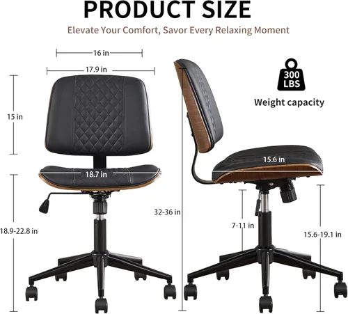 Miniatura 2 de VipDesk Silla pequeña de oficina en casa, silla de escritorio sin brazos con respaldo medio con giro de 360° y ruedas, silla de computadora moderna