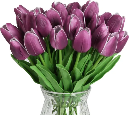 Miniatura 14 de IPOPU 24 tulipanes artificiales de tacto real para decoración, tulipanes falsos, arreglos florales, tulipanes artificiales sintéticos, decoración