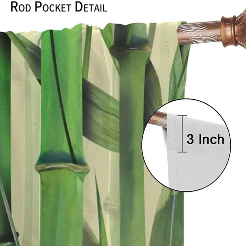 Miniatura 6 de Cortinas con estampado de bambú verde natural, plantas asiáticas, japonesas, tallos rústicos, hojas, cortina de selva con bolsillo para cortinero
