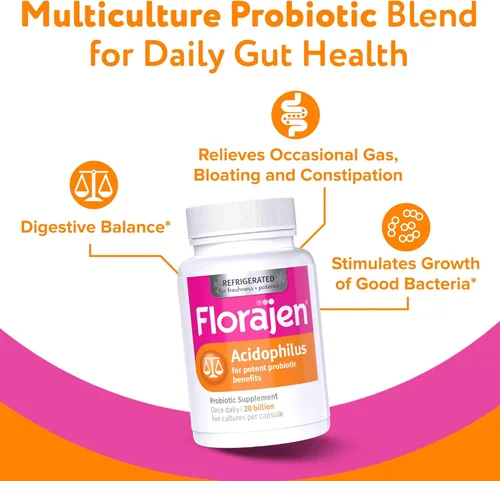 Miniatura 2 de Florajen Probióticos Acidophilus, salud intestinal, salud vaginal y suplemento de apoyo inmunológico, alivio del estreñimiento y la hinchazón