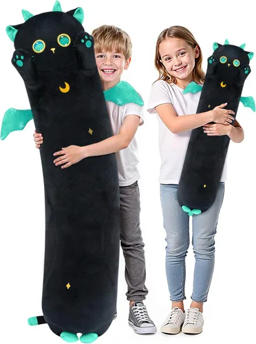 Mewaii Peluche de gato largo, 5 tamaños, 120% relleno extra, almohada gigante para el cuerpo de los niños, lindo peluche Kawaii de ojos grandes,