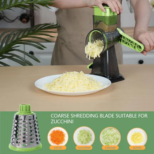Miniatura 2 de Rallador rotativo de queso con asa, versátil rallador de queso con base de succión antideslizante, triturador de queso y rebanador de alimentos