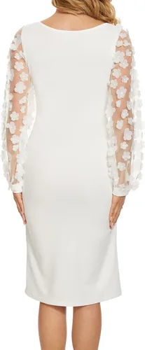 Miniatura 4 de Vestido de maternidad con mangas de obispo de malla floral fruncido lateral elegante vestido midi ajustado para baby shower sesión de fotos casual