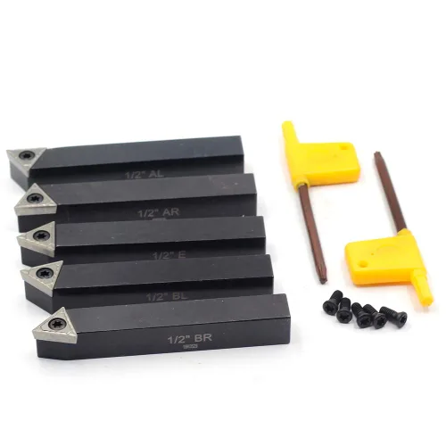 Miniatura 5 de OSCARBIDE 1/2 "Mini torno de carburo indexable portaherramientas de torneado 5 piezas/juego, herramientas de corte de torno de metal con insertos