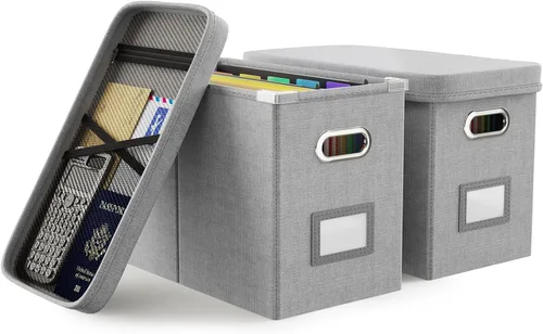Oterri Caja de archivos colgante con bolsillo de malla, caja organizadora de archivos con tapa, caja organizadora de documentos plegable para tamaño