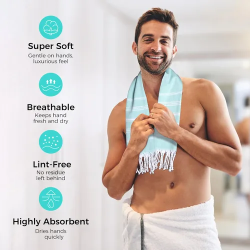 Miniatura 2 de cabanana Toallas de mano para baño, paquete de 2, 20 x 30 pulgadas, 100% algodón, toallas de mano turcas, superabsorbentes y de secado rápido, Aqua