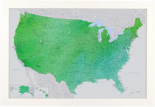 Miniatura 9 de Push Pin Travel Maps Encantador verde esmeralda personalizado Estados Unidos con alfileres y marco marrón de 27.5 x 39.5 pulgadas - Mapa tus viajes