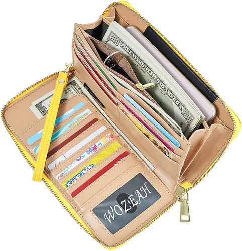 Miniatura 2 de WOZEAH - Cartera de piel sintética con cremallera y bloqueo RFID para mujer ideal para viajar